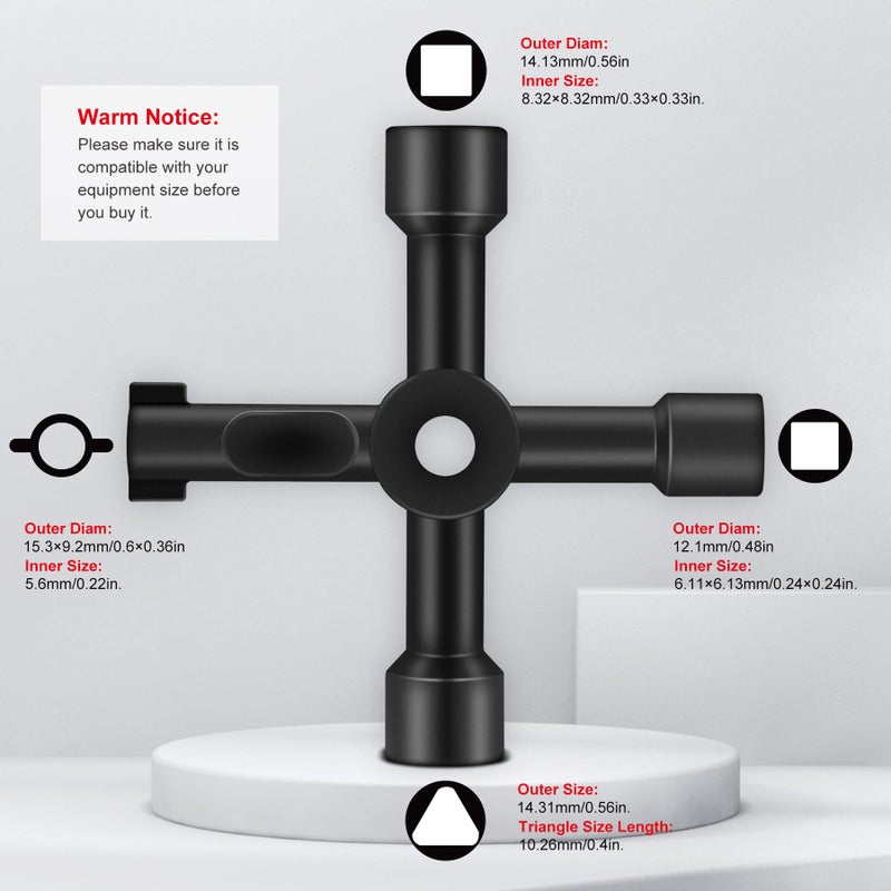 HAUTMEC 4 Way Sillcock Water Key Multi-functional Universal Cross Water Spigot Key Zinc Alloy Plumbers Electricians Valve Tools Black Silcock Key 4 Way - Image 2
